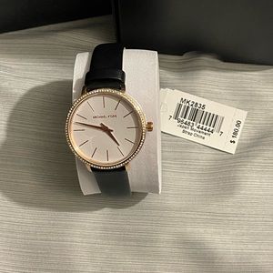 Michael Kors Women's Pyper Three-Hand Black Leather Watch